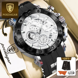 Poedagar Đồng hồ nam chính hãng dây đeo cao su lịch dạ quang Chronograph đa chức năng 100% chống thấm nước Đồng hồ thạch anh 892