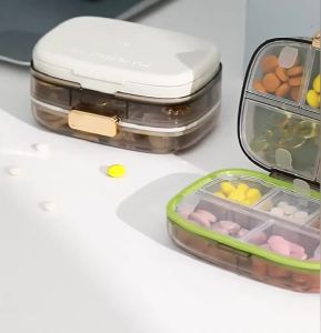 Sacesr Pill Compact Weekly Pill Organizer with Sealing System Moisture-Proof Container Separate Compartments Pill Dispenser for Mor R6P8Q