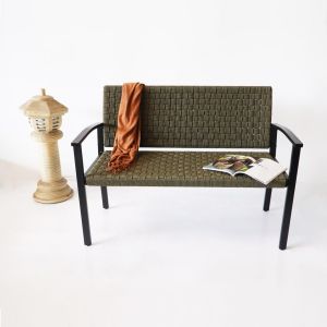 Băng Ghế Dài Có Tựa Lưng Tay Vịn Mặt Đan Dây Thừng Khung Thép Tĩnh Điện SolFurnishing