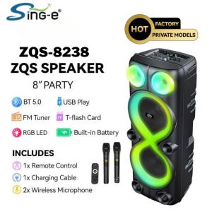 [BARU] Pembesar Suara Bluetooth Tanpa Wayar ZQS 8238 Super Bass 40W Pembesar Suara Parti Subwoofer 8-inci*2 Lampu RGB dengan dua mikrofon tanpa wayar