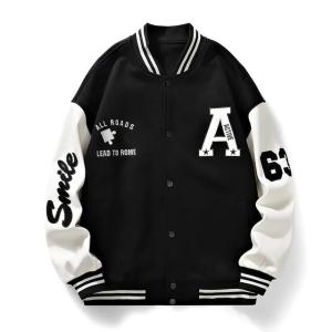 Jaket Varsity Anak Cewek Cowok Kancing Jaket Baseball INSIAL A SMILE gratis ganti inisial Atasan Lengan Panjang Pakaian Simple Modis Fashion Terkini Model Casual Baju Hangat Fashionable S M L XL XXL hitam navy brown Jaket Anak Murah Baju Anak Kekinian