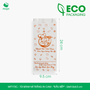 MFT1T3C - 24x9.5x4.5 cm - 500 Túi bánh mì Trắng in sẵn họa tiết ĐẦU BẾP - Bao bánh mì Túi giấy thực phẩm an toàn