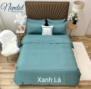 💎MÃ MÀU MỚI💎 Bộ Chăn Ga Gối Cotton Lụa Khách Sạn Sọc Vân Nổi 3F Cao Cấp Sang Trọng Mát Mềm Mịn _ Nemtot Bedding