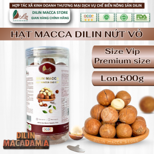 DiLin Hạt Macca Tây Nguyên Nứt Sẵn Size Vip (Lon 500g)