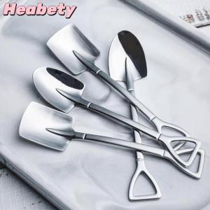 Heabety 4Pcs set Stainless Steel Retro Shovel Ice Cream Coffee Spoon Creative Tea-spoon