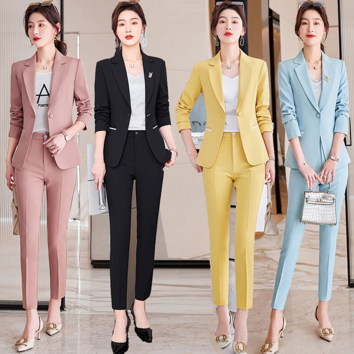  Women's Business Blazer Pant Suit Set for Work Fall