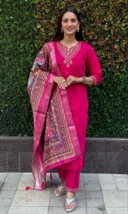 [PRE-ORDER] Size M to 2XL KURTI PANT OR DUPPAT FABRIC:- ROMAN SILK WITH HEAVY EMBROIDERED WORK 3pcs sets_370