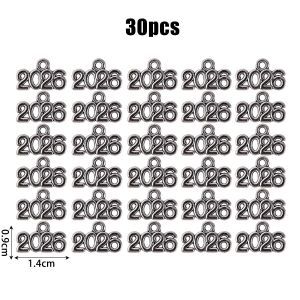30PCS 2026 Alloy Jewelry Making Pendant New Year Number Earrings Necklace Keychains Charms DIY Accessories
