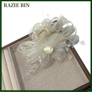 RAZIE BIN Fashion Temperament Mesh Bow Bead Tassel Women Ponytail Shark Clip Girl Headwear Accessories