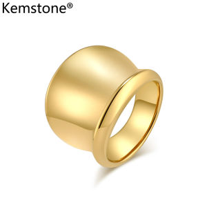 Kemstone Stainless Steel Female Smooth Big Ring Gold Plated Ring for Womens Rings Jewelry