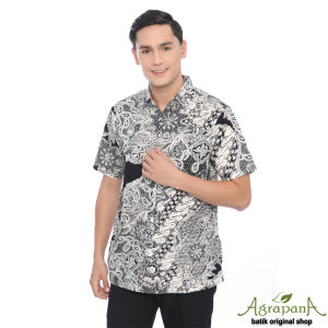 AT1A Agrapana Original Priya Hem Kemeja Baju Batik Pria Terbaru Lengan Pendek Cowok Modern Pekalongan Anak Muda Mewah Dewasa Kondangan Asli Laki laki Kerja Premium Ori