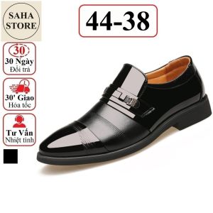 Giày tây lười SAHA141 giầy da công sở không dây nâu đen bóng âu cao cấp
