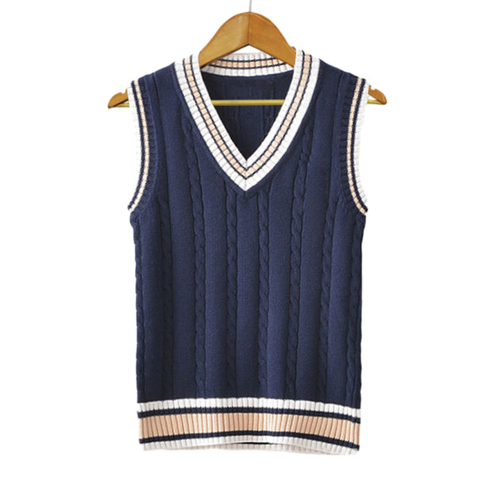 wenchengbo Women Men Knitted Vest College Style Knitting Waistcoat Cozy and  V-neck Knit Vest for Men and Women Perfect for Autumn and Winter