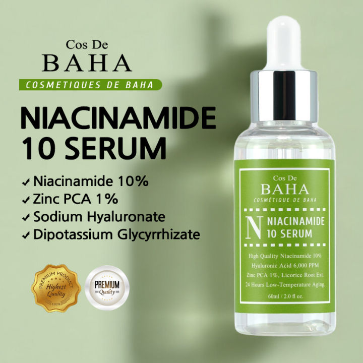Cos De BAHA-Niacinamide 10% + Zinc 1% Serum for Face/Neck - Tightens Pores, Reduces Wrinkles, Repairs Skin, Vitamin B3 Brightening Acne Pores Minimizer Uneven Skin Tone Balance Dull Oily Skin Sebum Redness Enlarged Pimple Blemish Whitening