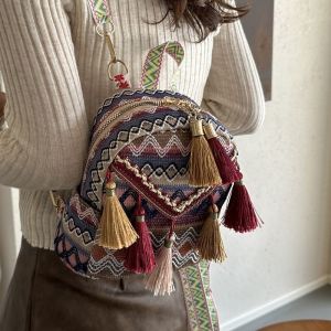 Trung Quốc dân tộc Thêu Túi vải đeo chéo-Boho chic Daypack với tua cho phụ nữ 2026 thời trang