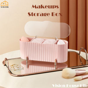 Vision Nordic 3 Grid Cosmetic Beauty Egg Storage Box Makeup Remover Cotton Box Transparent Cotton Swab Storage Organizer Makeup Foam Egg Storage Rack Dustproof