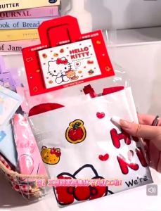 Cartoon Kuromi Woven Shopping Tote Bag Reusable Waterproof Large Capacity Grocery Bag Hello Kitty