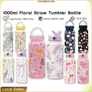 Cross-Border Hot-selling 32ozOwala Large-Capacity Thermos Cup Bowknot Flower Pattern Printing Handle Bounce Cup Lid