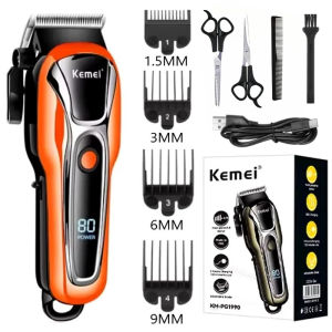 Kemei PG1990 มืออาชีพตัดผมตัดผมตัดผมไฟฟ้า USB ชาร์จได้ตัดผมสำหรับผู้ชายจอแสดงผล LCD เครื่องตัดผม