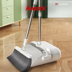 Amark Stainless Steel Dustpan & Broom Set - Compact Standing Design Rust-Free Handle