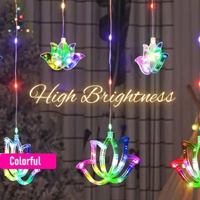 New Deepavali Lotus Curtain Light 4M 8 Modes Diwali Icicle Curtain Light Waterproof Fairy Light Festival Decoration Item