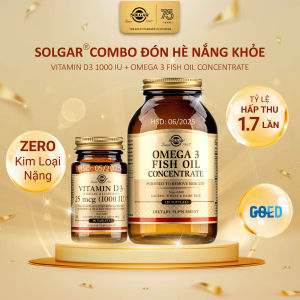 Combo Đón Hè Nắng khỏe - Viên Uống  Dầu Cá Omega 3 - Solgar Fish Oil Concentrate  [Lọ 120 Viên] Solgar Vitamin D3 25 mcg (1000 IU)
