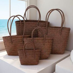 [Candy style] imitation rattan handbag straw bag bamboo bag retro pure handwoven bag fashionable versatile portable shoulder bag