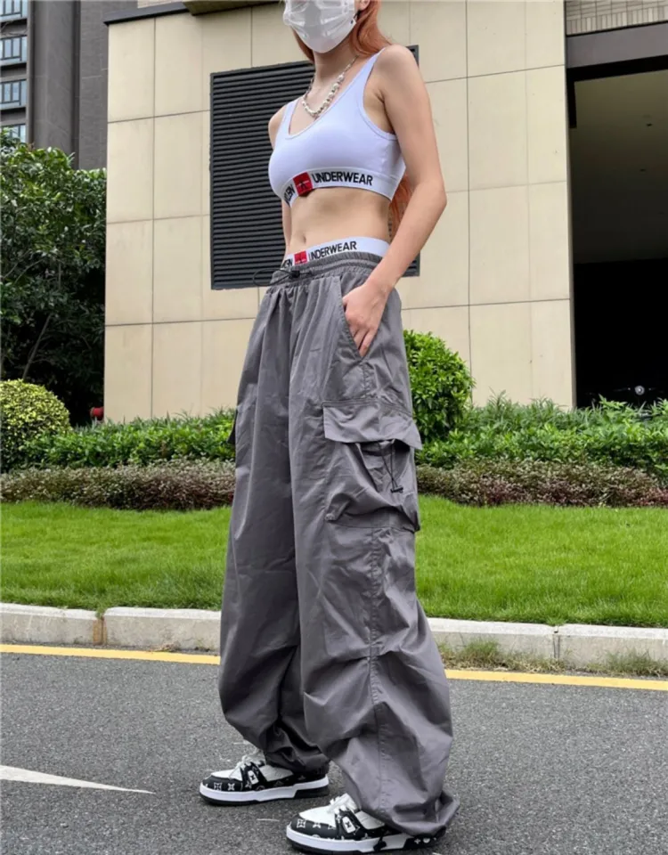 Y2K Parachute Pants Women Hippie Streetwear Oversize Pockets Cargo Trousers  Harajuku Techwear Wide Pantalone Egirl Style