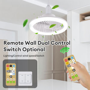 Aijia Ceiling Fans With Remote Control and Light LED Lamp 3 Light Color 3 Speed Light Bulb Fan E27 Socket for Kitchen Bathroom Bedroom Living Room