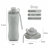 KIMP Collapsible Water Bottle Silicone Bottle Portable Retractable Folding Bottle Leak Proof Reusable Outdoor Travel Tools 600ml