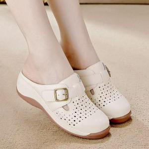 Free Shipping WomenS 2026 Spring/Summer New White Slip-On Mules With Thick Soles For Added Height Closed-Toe Casual Shoes For Everyday Wear