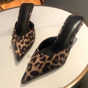 [Free Shipping] Pointed-Toe Half Slippers For Women 2026 Korean Style Fashionable Suede Casual Elegant Thin-Heeled Closed-Toe High-Heeled Slippers
