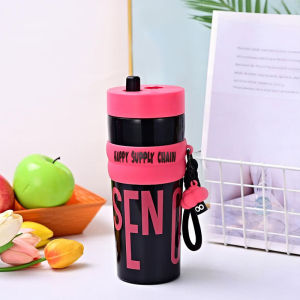 900ML Tumbler Hot And Cold With Rope Large Capacity Straw Cup Outdoor Portable Big Plastic Cup