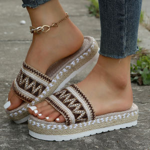 [Free Shipping] Ethnic-Style Plus-Size WomenS Thick-Soled Open-Toe Jute-Strap Candy-Colored Slippers – New Style