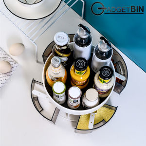 2 tier 360 degree rotating spice rack with 4 container and spoon Non slip Spice Jar Display Stand For Kitchen Pantry Countertop