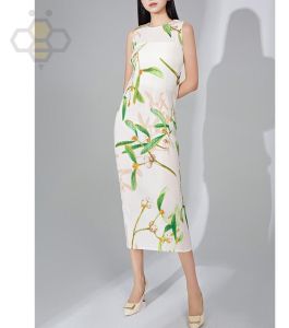 Summer Sleeveless Printed One-Step Skirt ﺴ♕ Aiden001 Average Size Miyake Holiday Style Dress Womens Elegant And Versatile Pleated Dress Z3078-6