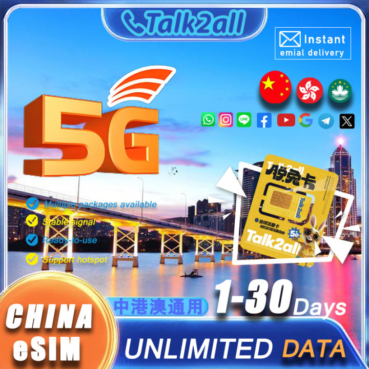 China eSIM with VPN 1 to 30 Days Unlimited Data Fast 4G 5G LTE ...
