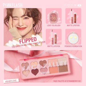 PINKFLASH 5pcs High Pigmented Eyeshadow Matte Lipstick Soft Blush Oil Control Pressed Powder Makeup Set Pinky