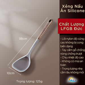 Sạn Lật Thức Ăn Silicone Chống Dính SSGP Xẻng Chiên Xào Không Gây Xước Chảo Chịu Nhiệt Cao Lõi Thép Mép Mỏng Cán Gỗ Óc Chó Sang Trọng