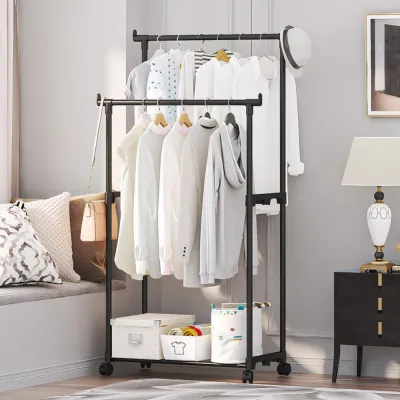 [Cheerfulhigh] đôi thanh giá để quần áo giá treo quần áo có bánh xe quần áo đa chức năng giá treo cho phòng ngủ phòng khách