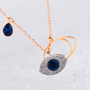 Gold Plated Turkish Evil Eye Crystal Rhinestone Necklace For Women Lucky Protection Amulet Elegant Clavicle Chain Daily Party Wear Jewelry Gift For Wife Mom