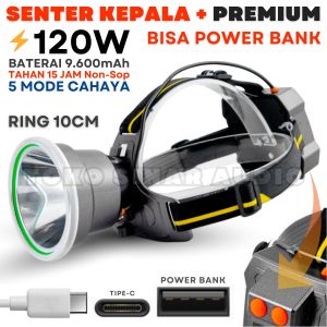 Senter kepala 120 Watt PREMIUM Tahan 15 Jam Mode Terang BISA POWER BANK Headlamp 5 mode Cahaya Sampai 700 Meter Tahan Air IP65 MITSUYAMA MS-252P TOKO SINAR AUDIO