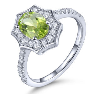 Lohaspie เครื่องประดับของแท้1กะรัตเงินสเตอร์ลิง925แหวนเพอริโดสีธรรมชาติแหวนเงิน925เพอริโดแหวนพลอยราศีเกิดหินเพริโดทรงรีผู้หญิงอัญมณีแหวนแฟชั่น