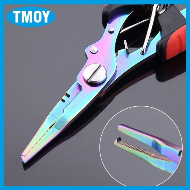 TMOY คีมตัดสายเบ็ดตกปลาสแตนเลสกันลื่นที่เปิดแหวนแยกแบบพกพา1ชิ้น