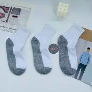 Linaria Mens and womens college socks color-blocked anti-dirt socks mid-tube breathable cotton socks deodorizing and sweat-absorbing white gray and black bottom mens and womens sports socks couple socks sizes 36-46