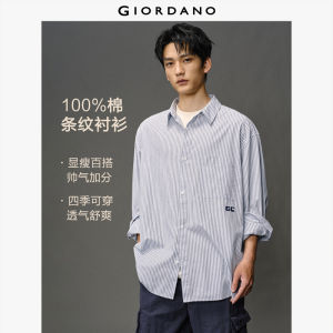 Giordano Men 100% Cotton Woven Long-Sleeve Shirt with Striped Print & Single Pocket Free Shipping 12045001