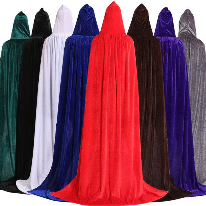 Halloween Hooded Velvet Cloak Robe Witch Vampire Cosplay Costume For