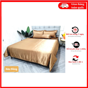 🔥HOT🔥 Bộ chăn ga giường cao cấp loại 1 màu phi lụa Nâu đồng bộ 5 món4 món mền chần bông ga lẻ đủ size Chăm sóc giấc ngủ