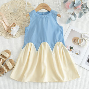 Menoea ชุดฤดูร้อนสำหรับเด็กผู้หญิงคอรอบคอเจ้าหญิงแขนกุดเดรสผ้าต่อสองสีชุดแฟชั่นเด็กๆลำลองเหมาะสำหรับอายุ2-7ปี