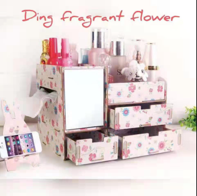Makeup Skincare Desk Storage Organizer With 3 Drawers and 1 Mirror